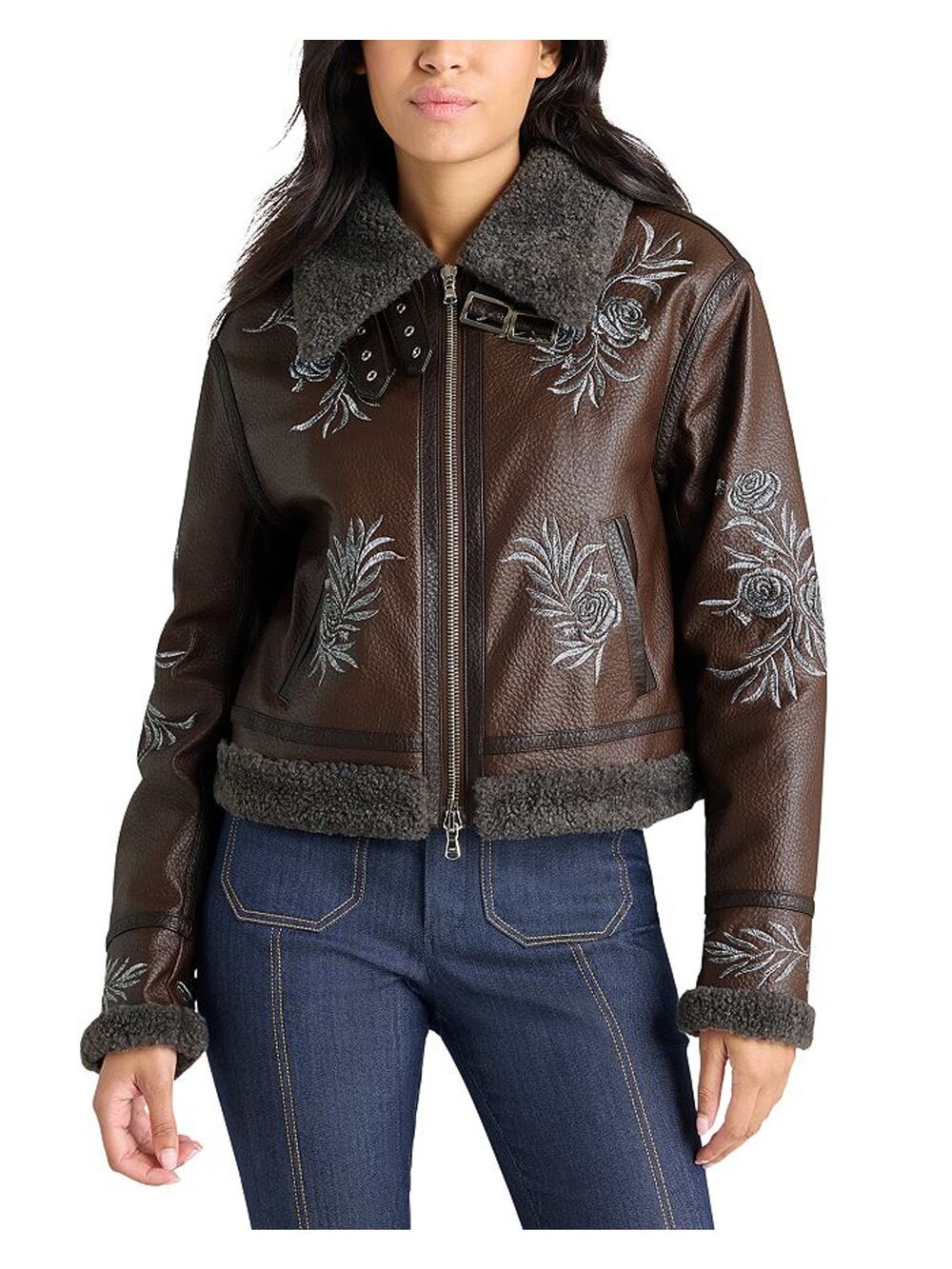 Cinq A Sept Embroidered Brown Devyn Aviator Jacket Size XXS